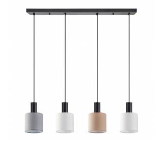 SE21-BL-4-4BL-SH123 ADEPT FLEX Black Pendant White, Grey, Brown Fabric Shade+