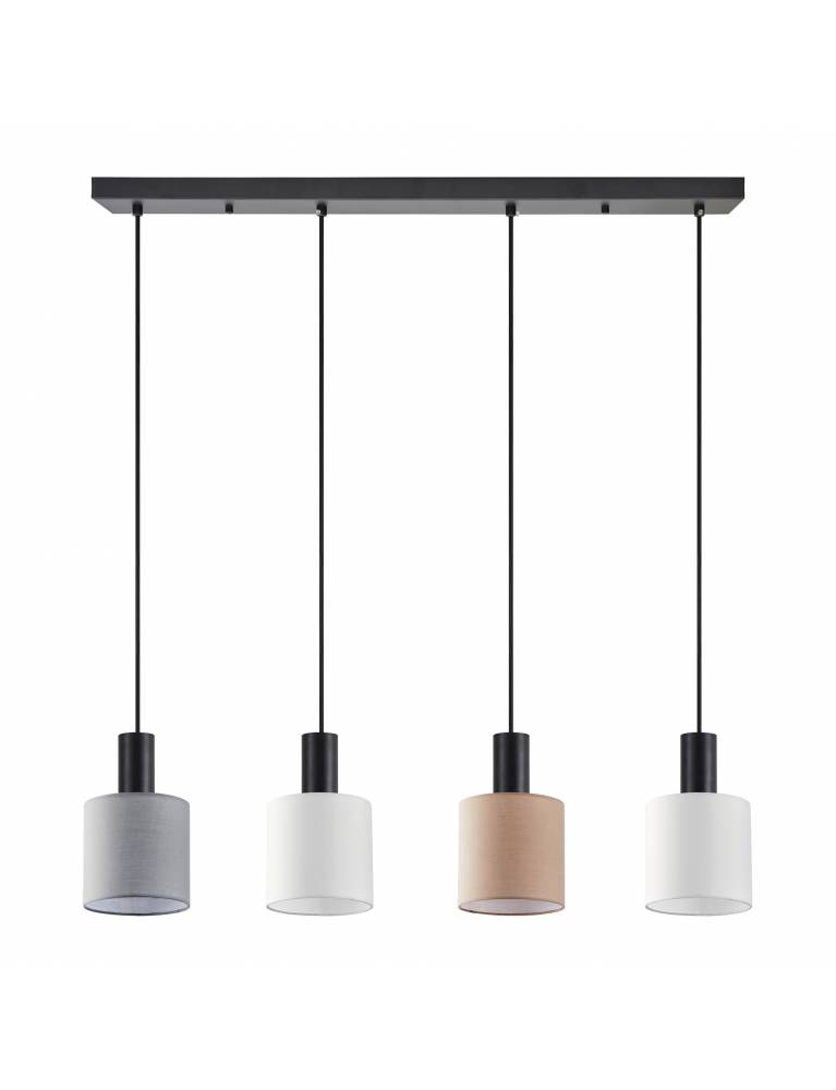 SE21-BL-4-4BL-SH123 ADEPT FLEX Black Pendant White, Grey, Brown Fabric Shade+