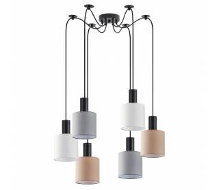 SE21-BL-4-BL6-SH12 ADEPT FLEX Black Pendant White, Grey, Brown Fabric Shade+