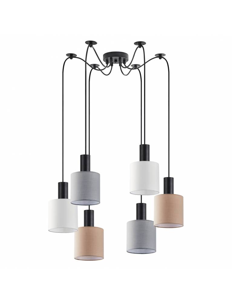 SE21-BL-4-BL6-SH12 ADEPT FLEX Black Pendant White, Grey, Brown Fabric Shade+