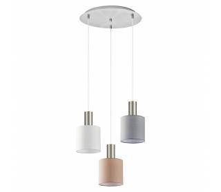 SE21-NM-4-3BL-SH123 ADEPT FLEX Nickel Matt Pendant White, Grey, Brown Fabric Shade+