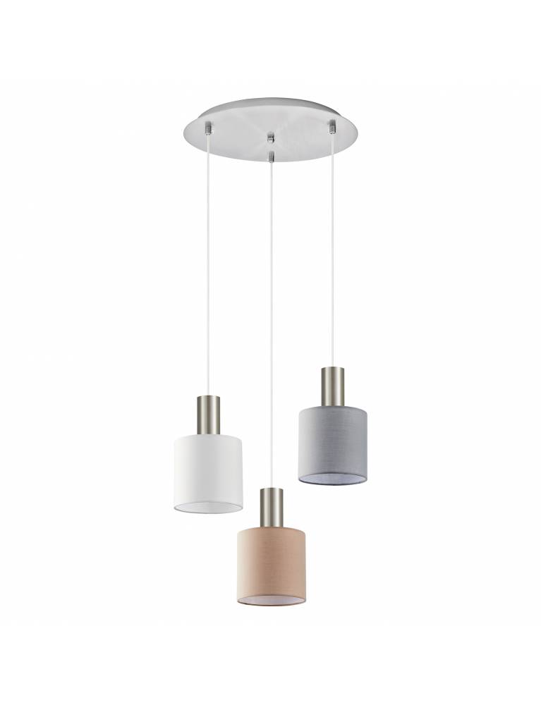 SE21-NM-4-3BL-SH123 ADEPT FLEX Nickel Matt Pendant White, Grey, Brown Fabric Shade+