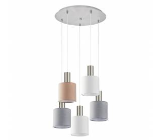 SE21-NM-4-5BL-SH123 ADEPT FLEX Nickel Matt Pendant White, Grey, Brown Fabric Shade+