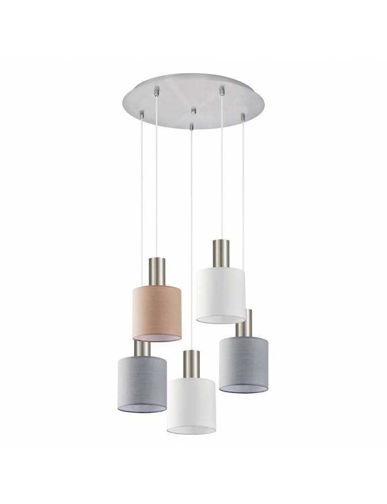 SE21-NM-4-5BL-SH123 ADEPT FLEX Nickel Matt Pendant White, Grey, Brown Fabric Shade+