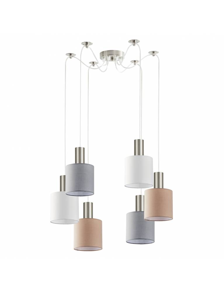 SE21-NM-4-BL6-SH12 ADEPT FLEX Nickel Matt Pendant White, Grey, Brown Fabric Shade+