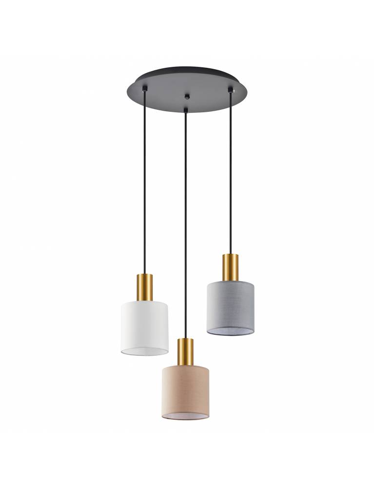 SE21-GM-4-3BL-SH123 ADEPT FLEX Gold Matt Pendant White, Grey, Brown Fabric Shade+