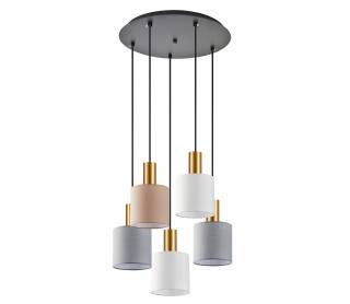 SE21-GM-4-5BL-SH123 ADEPT FLEX Gold Matt Pendant White, Grey, Brown Fabric Shade+