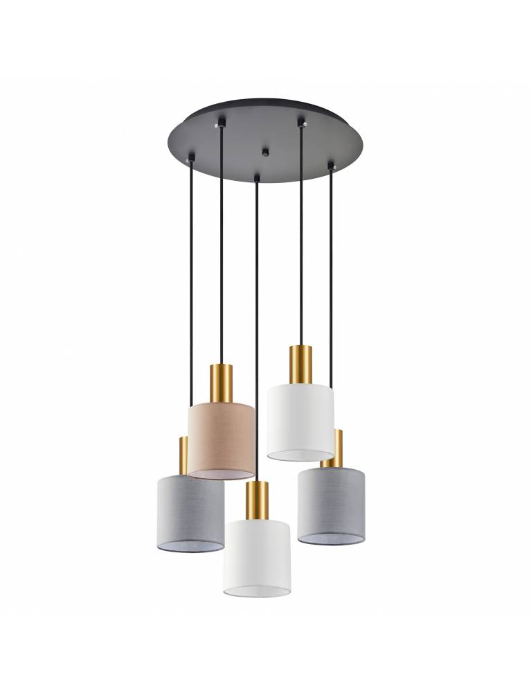 SE21-GM-4-5BL-SH123 ADEPT FLEX Gold Matt Pendant White, Grey, Brown Fabric Shade+