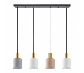 SE21-GM-4-4BL-SH123 ADEPT FLEX Gold Matt Pendant White, Grey, Brown Fabric Shade+