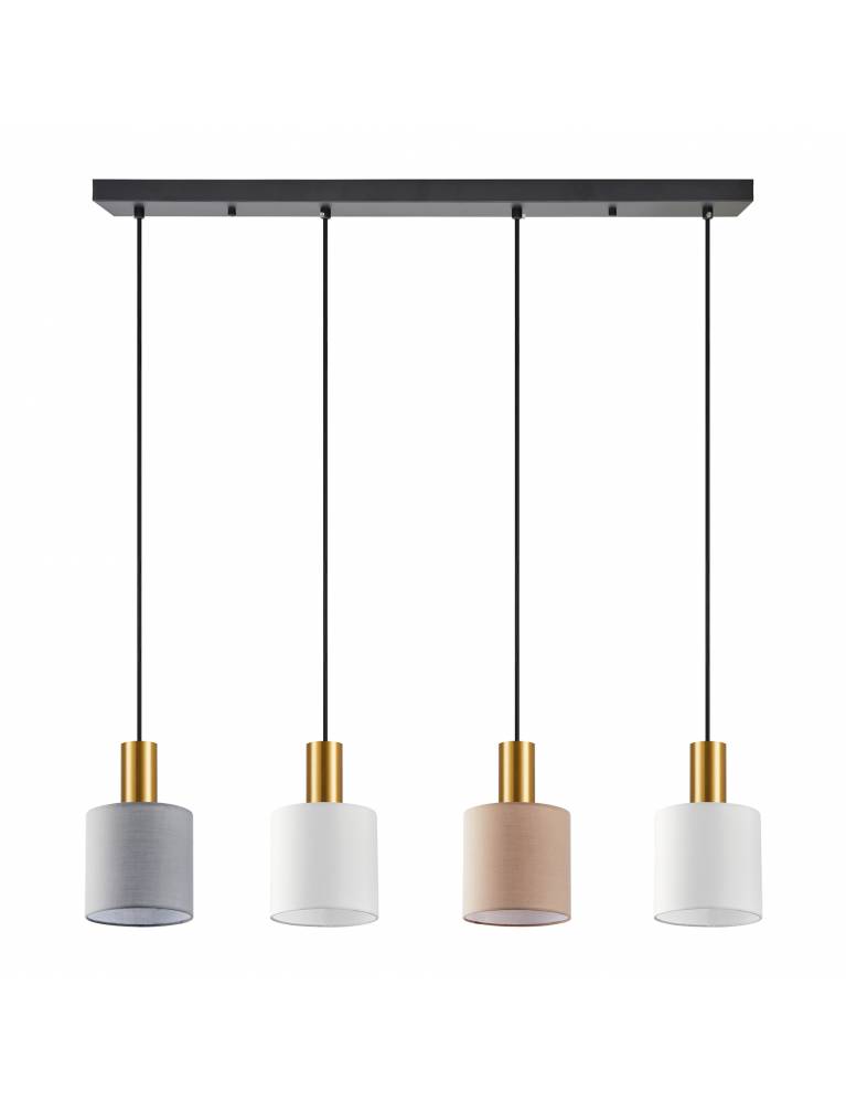 SE21-GM-4-4BL-SH123 ADEPT FLEX Gold Matt Pendant White, Grey, Brown Fabric Shade+