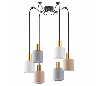 SE21-GM-4-BL6-SH12 ADEPT FLEX Gold Matt Pendant White, Grey, Brown Fabric Shade+