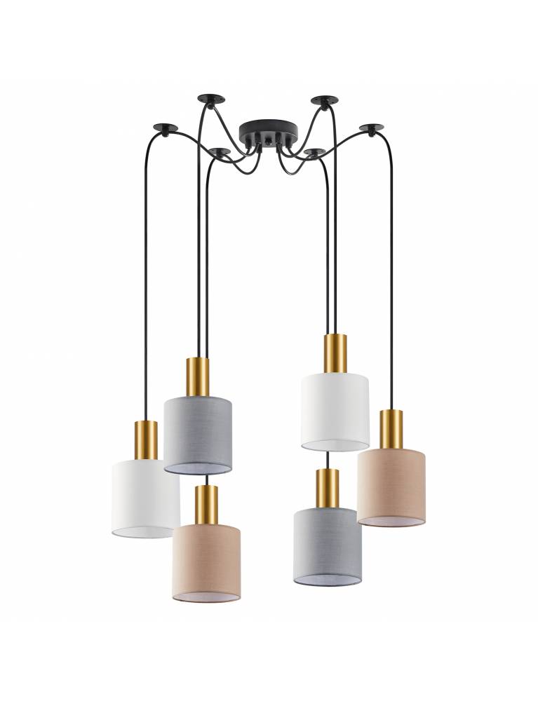 SE21-GM-4-BL6-SH12 ADEPT FLEX Gold Matt Pendant White, Grey, Brown Fabric Shade+